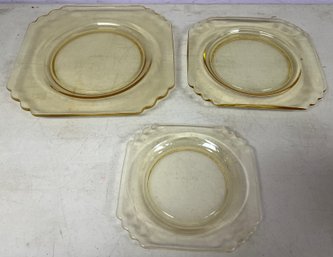 Yellow Depression Glass Dishes - 7 Pieces