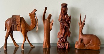 MCM Assorted Hand Carved Wooden Figurines - 4 Pieces