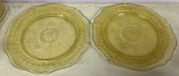 Federal Amber  Glass Patrician Spoke Plates - 2 Pieces