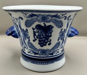 Nantucket Home Hand Painted Royal Blue And White  Porcelain Vase