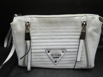 Guess White Handbag With Carry Strap & Zippered Closure