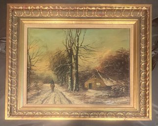 Unsigned Oil On Canvas Winter Scene
