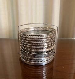 Webster Sterling Silver Star Burst Coasters With Carrying Caddy - 11 Pieces