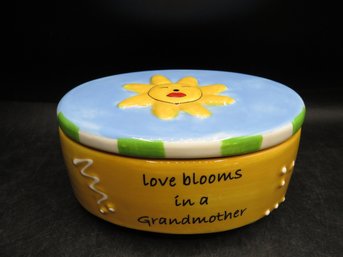 Tumbleweed Pottery 'love Blooms In A Grandmother' Footed Covered Oval Ceramic Box