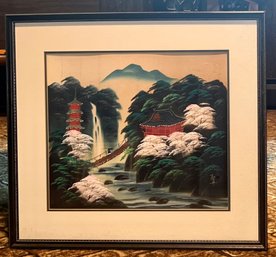 Signed Mt Fuji Bridge And Landscape Scene