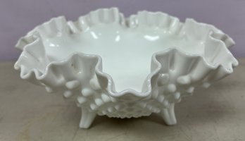 Fenton Milk Glass Hobnail 3 Foot Bowl