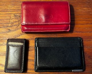 Coach Small Red Leather Wallet, Coach Card Holder & Coach Money Clip- 3 Pieces