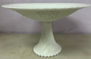 Milk Glass Grape Motif Pedestal Dish