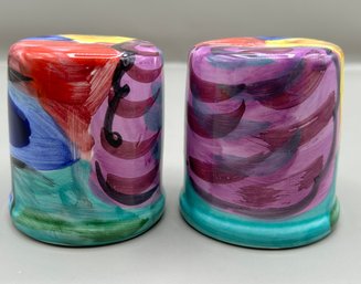 Hand Painted Ceramic Salt And Pepper Shakers, Italy