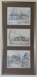 C.H Overly Sketch's Of The Governor's Palace, The Capital And The Wren Building Williamsburg VA Artist Signed