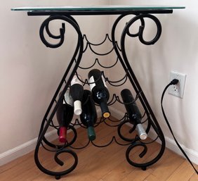 Glass Top Metal Scroll Detail Wine Rack