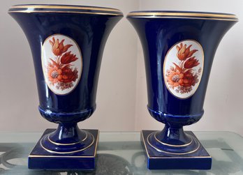 Stamped Footed Cobalt Blue Urns - 2 Piece Lot