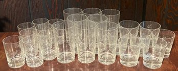 Etched Frosted Flowers Drinking Glasses - 23 Piece Lot