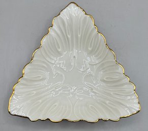 Lenox Triad Triangular Gold Trim Cream Colored Leaf Platter