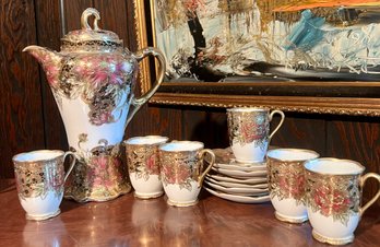 Nippon Hand Painted Chocolate Pot With Cups & Saucers  - 13 Piece Lot