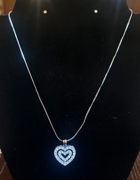 Silver Tone Heart Charm Necklace