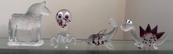 Murano Style Glass Animal Figurines- 4 Pieces