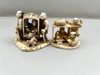 Netsuke Ivory Carved Figurines, 2 Piece Lot
