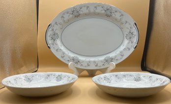 Empress (Japan) China  Fleurette  Coupe Soup Bowls & Oval Serving Platter 3 Piece Lot
