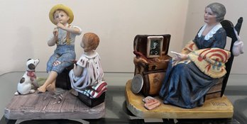 Normal Rockwell 'the Music Master' & 'memories' Bisque Porcelain Figurines