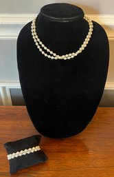 Double String Pearl Necklace & Bracelet - 2 Pieces
