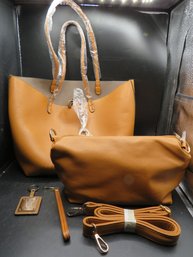 Tan Tote Bag With Matching Handbag, Carry Strap & Tignanello Keychain - New