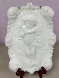 Fostoria Imperial Milk Glass Cherub Pattern Wall Decor