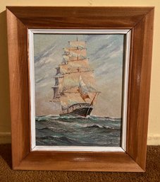 Artist Signed Nautical Ship Painting Framed