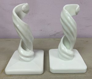 Westmoreland Co Milk Glass Spiral Twist Candlestick Holders - 2 Pieces