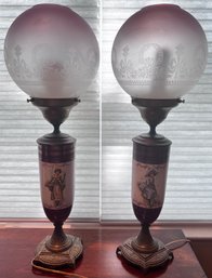 Gone With The Wind Style Hand Painted Lamps- Pair