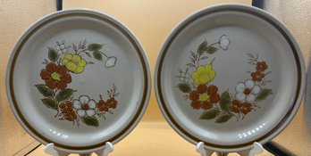 Mountain Wood Collection Stoneware Trellis Blossom Dinner Plates 2 Piece Lot