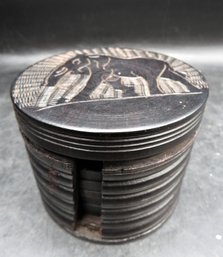 Elephant Wood Coasters & Holder - Set Of 6 Coasters