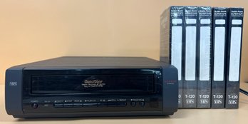 Gold Star Quick Start VHS Player Model GVP-B135 With 5 Factory Sealed VHS Tapes, 6 Piece Lot