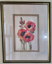 Terri Gorgone Red Poppy Watercolor Flower Floral Abstract Framed