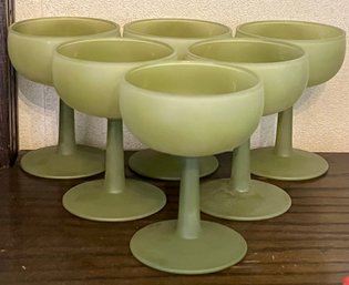 Frosted Green Sherbet Glasses Set Of 6