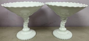 Atterbury & Company Milk Glass Figural Pedestal Compote Dishes -2 Pieces