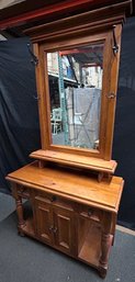 Solid Wood Hall Console With Attached Mirror