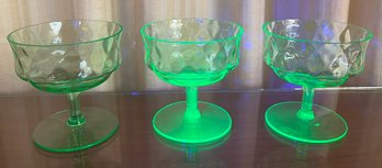 Uranium Green Depression Sherbet Glasses & Dish - 4 Pieces