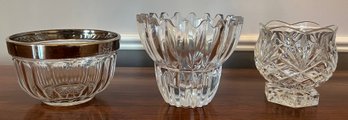Glass Silverplated Rim Bowl, Crystal Candle Holder & Glass Candle Holder - 3 Pieces