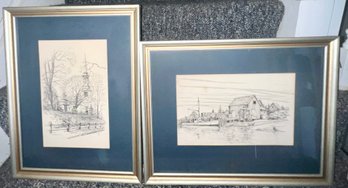 CM Goff Framed Pencil Sketch Litho Prints Set Of 2