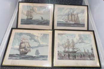 Big Sister, Black Ballor Passing The Battery , Whaler 'a Framed Watercolor Reproductions By Gordon Grant