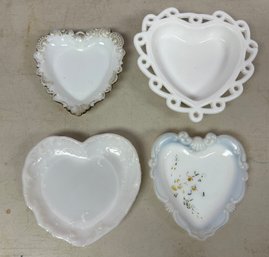 Assorted Heart Shaped Milk Glass Trinket Dishes - 4 Pieces