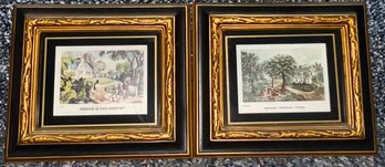 Currier & Ives Vintage Framed Small Prints Summer In The Country And American Homestead Autumn