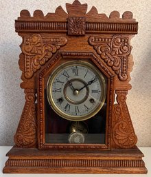 Carved Wooden Mantle Clock