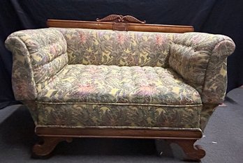 Antique Solid Oak Upholstered Day Bed On Castors