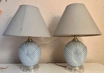 Vintage 1980s Art Deco Draped Ribbed Pleated Glass Underwriters Laboratories Portable Lamps ISSUE NO AF 1042