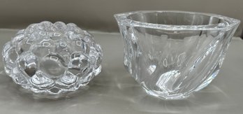Orrefors Crystal Raspberry Votive Candle Holder And Orrefors Swirl Crystal Bowl, 2 Piece Lot