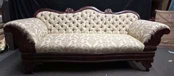 Victorian Solid Wood Camelback Sofa On Castors