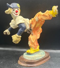 Baseball Clown #18 Pitcher Player On Wooden Base Unmarked