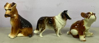 Brown Terrier Dog Figurine, Collie Dog Figurine & French Bull Dog Figurine - 3 Pieces